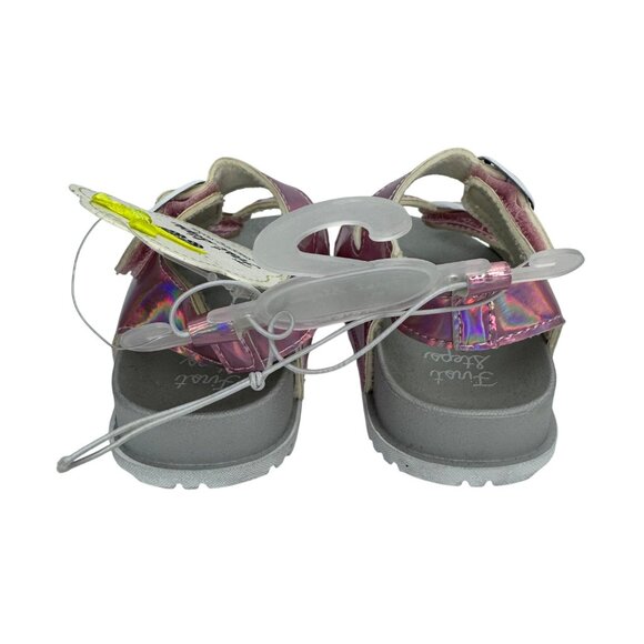 First Steps By Stepping Stones Iridescent Pink Velcro Strap Sandals Size 5 Toddl - Picture 3 of 8